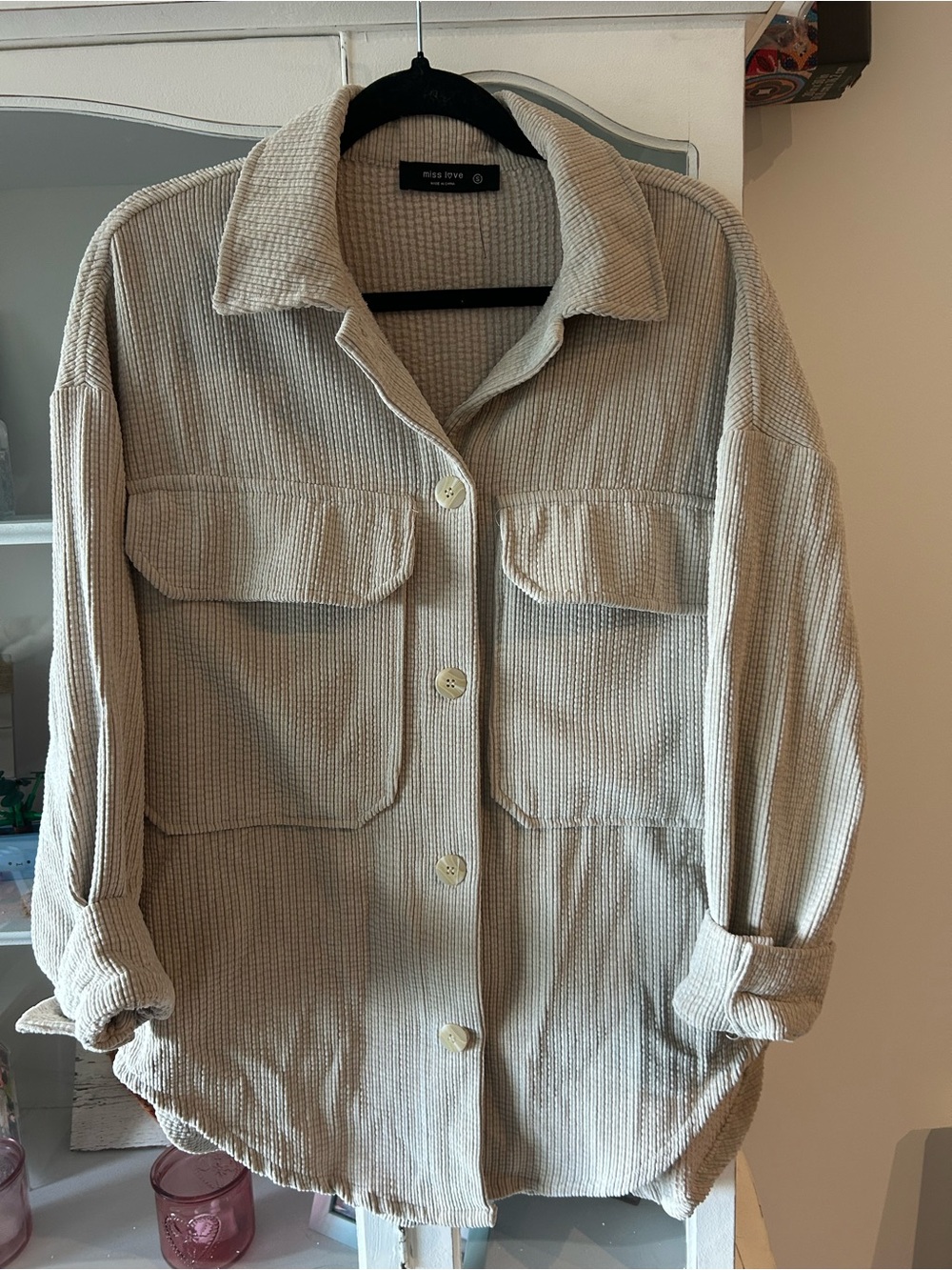 Miss love soft Beige Corduroy Shacket Jacket